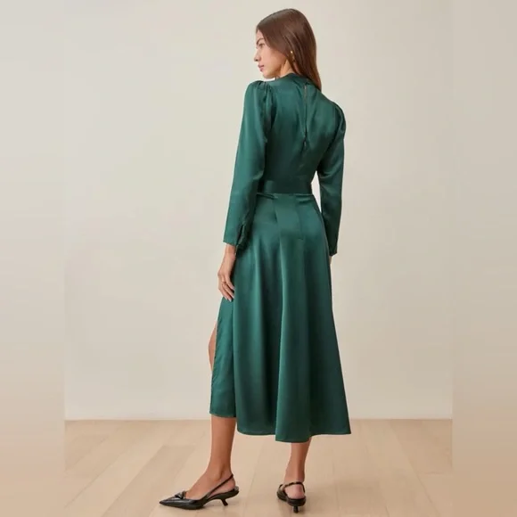 Reformation Julius Silk Dress In Forest, NWOT, NEVER WORN, NO FLAWS. - Picture 3 of 10